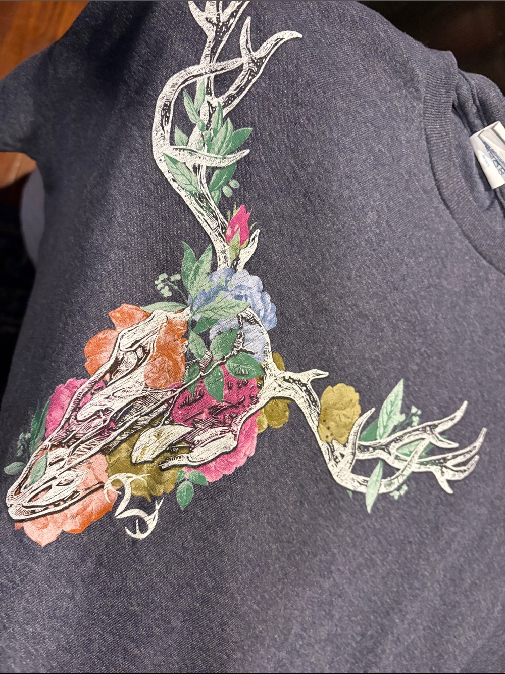 Floral Antler Graphic Tee - Navy with Multicolor Print